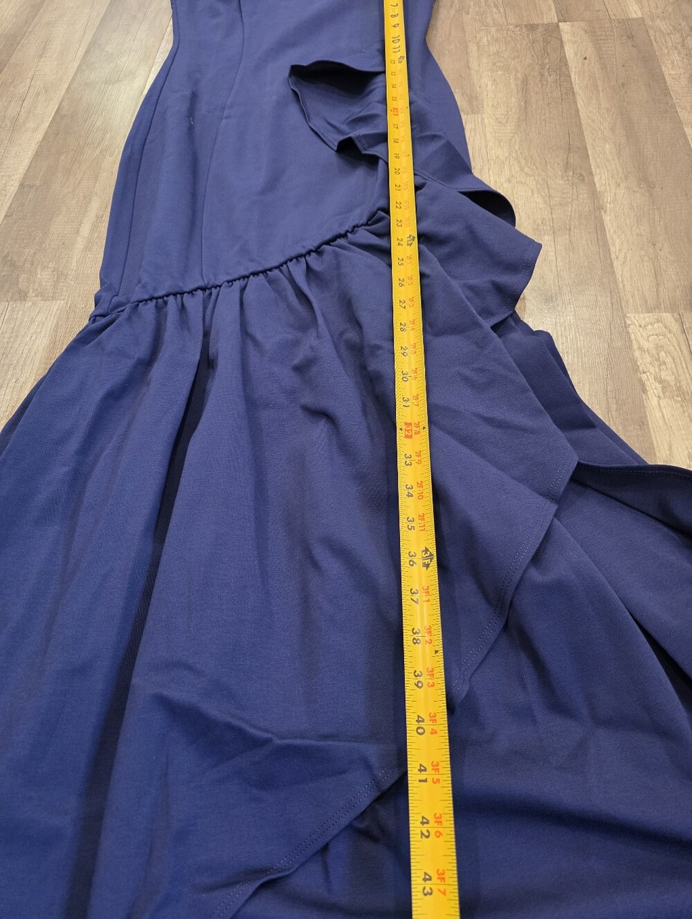 Nwt BLUE MERMAID Ruffle Gown Strapless Navy High-Low Evening Dress Prom Wedding - Picture 7 of 11